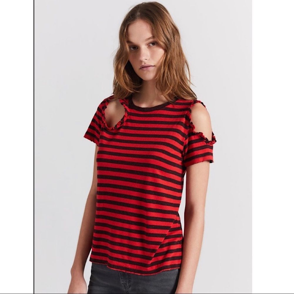 Current/Elliott | The Brittan Red & Black Stripe & Destroy Tee